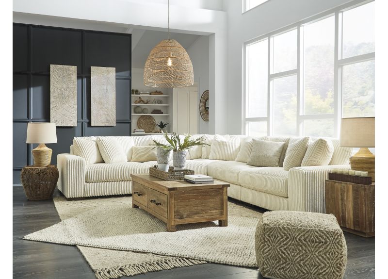 Comfy 5 Seater Modular Plush Sofa with Reversible Cushions in Grey/Ivory Colour Anti Sag Fabric - Lambina